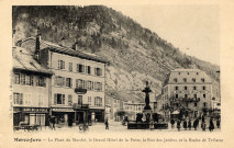 Morez (Jura). La place du marché, le grand hôtel de la Poste, la rue des Jardins et la roche de Trélarce. Morez, Ch. Paget.