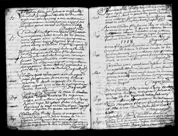 Baptêmes, mariages, sépultures 17 avril 1717-18 décembre 1731. Tables alphabétiques des baptêmes, mariages, sépultures 1717-1731.