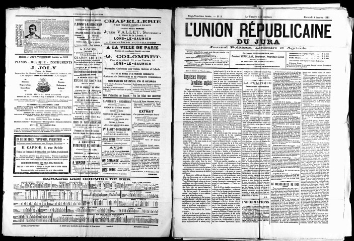 L'Union républicaine du Jura. 1er semestre 1911.