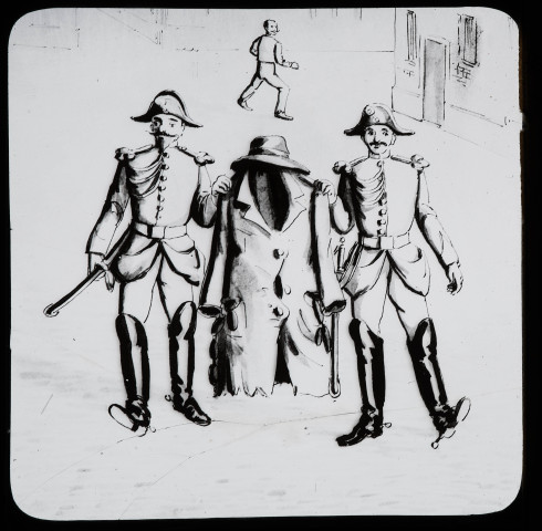 Reproduction d'une illustration de saynète intitulée "Les gendarmes", vue 5/6.