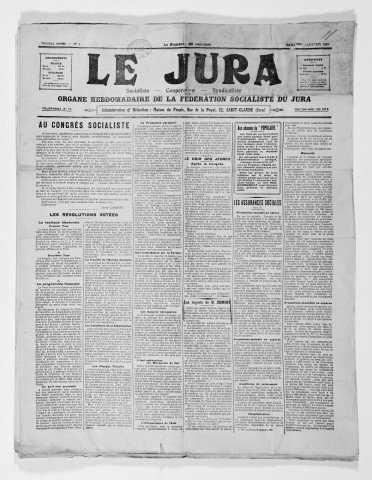 Le Jura socialiste, coopérateur, syndicaliste (1928)