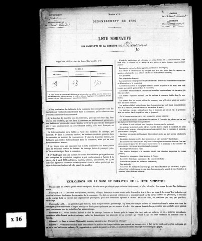 Résultats généraux, 1891. Listes nominatives, 1856, 1861, 1866, 1872, 1876, 1881, 1886, 1891. Population classée par profession, 1891. Classement spécial des étrangers, 1891.