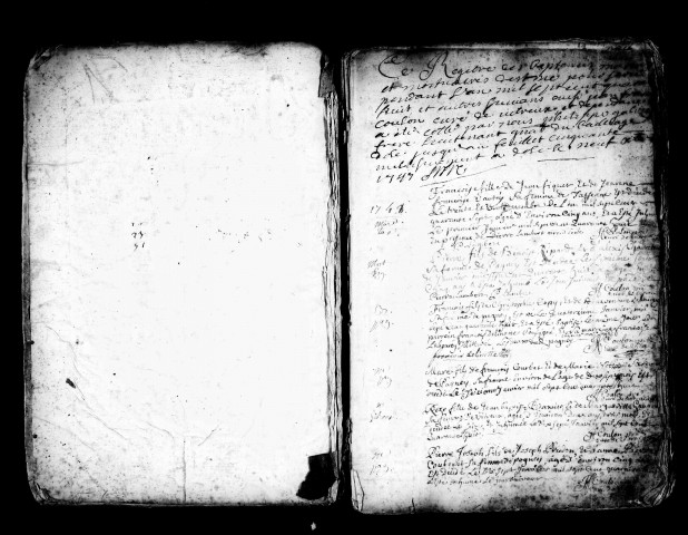 Baptêmes, mariages, sépultures, 31/12/1747-1773.