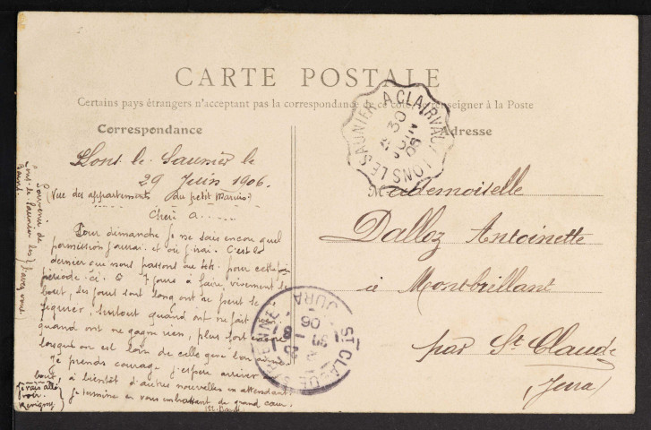 531 – Lons-le-Saunier-les-Bains - La Caserne Michel, vue prise des Rochettes (Berthaud Frères, Paris - Cliché R. Chapuis) (1906) (carte identique à la 7Fi676, mais colorisée)