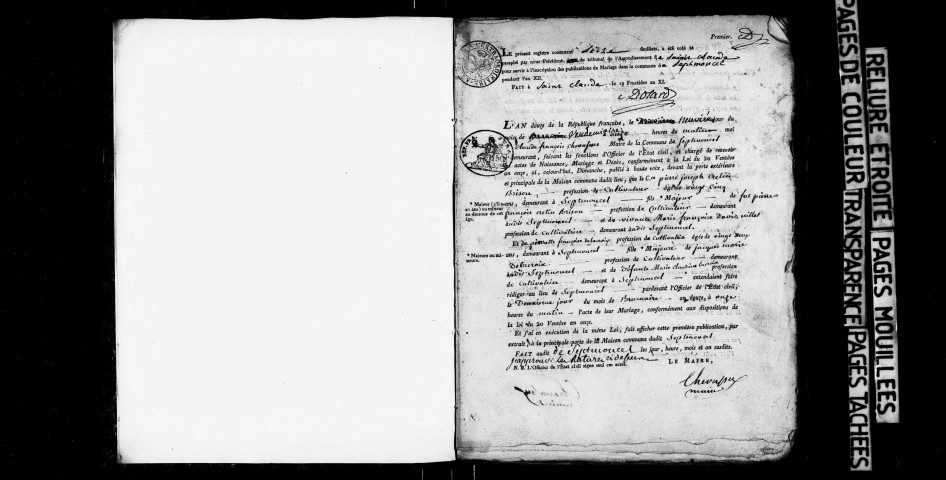 Publications de mariage an XII-1812.