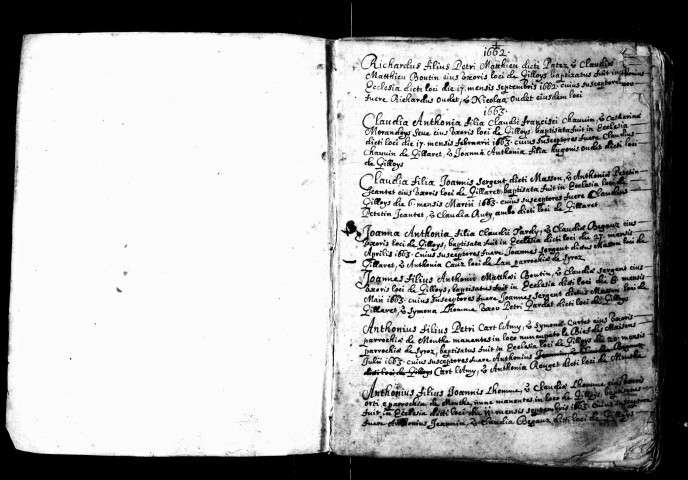 Série communale : baptêmes, 1662 à avril 1683; mariages, sépultures 1662 à 1682.