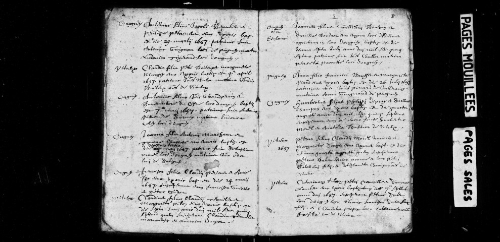 Série communale : baptêmes, 1657-1685 ; baptêmes, mariages et sépultures, 1699-1706 ; tête-bêche mariages 1657-01/1685.