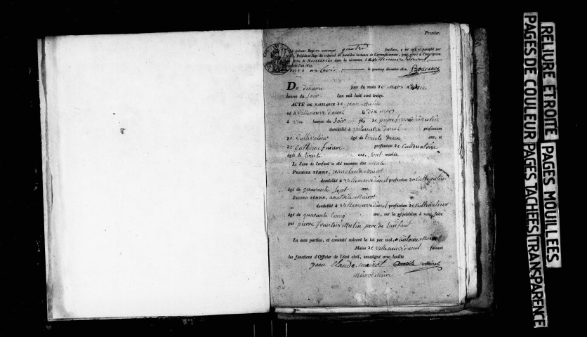 Naissances, décès, publications de mariage 1813-1822 ; mariages 1813-1821.