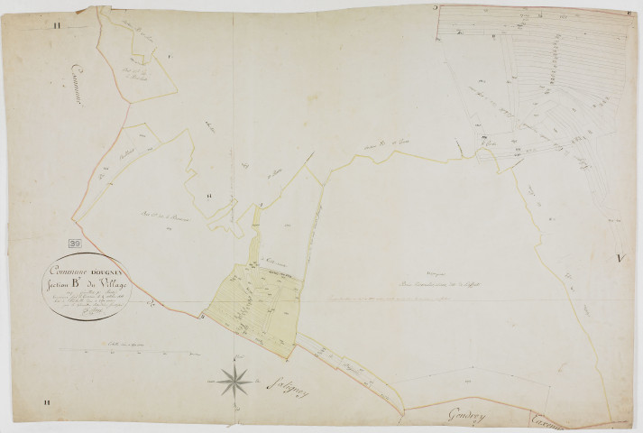 Ougney, section B, le Village, feuille 7.géomètre : E. F. Prost