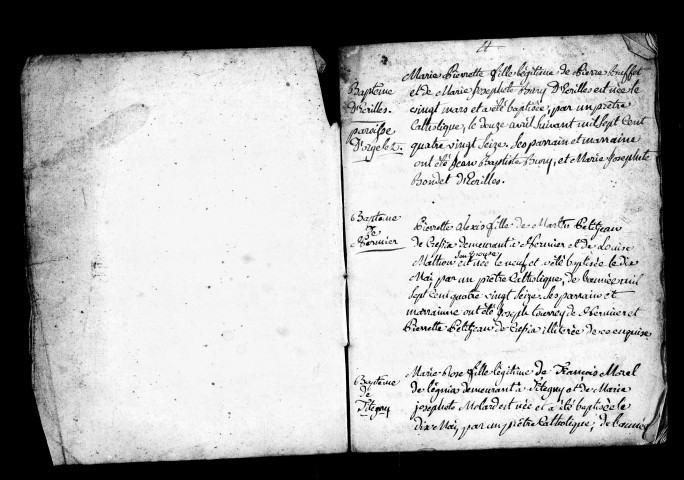 Baptêmes, mariages, sépultures, 12 avril 1796 à mai 1797.