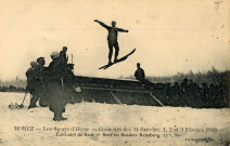 Morez (Jura). Les Sports d'hiver. Concours des 31 janvier, 1, 2 et 3 Février 1909. Concours de Saut. Saut du Suédois Rehnberg à 27,50m. Dole. Vve Kasser.