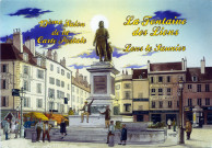 Lons-le-Saunier (Jura). Place de la Liberté la Fontaine aux lions et le statue du Général Lecourbe. (Carte ancienne retouchée par un peintre en 2007). Carte éditée par le Cercle Cartophile et Bibliophile Jurassien lors du 19ème Salon de la Carte Postale de Lons-le-Saunier le 24 février 2008. Lons-leSaunier C.C.J.