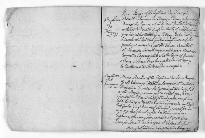 Baptêmes, mariages, sépultures, juillet 1798 au 17 mars 1800.