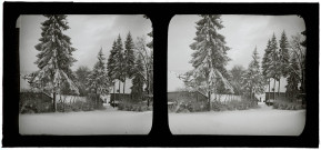 Paysage de neige, maisons au bas du Parc Nazareth de Vers-en-Montagne.