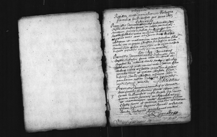 Orbagna et Crevecoeur, baptêmes, mariages et sépultures, 1681-1691.