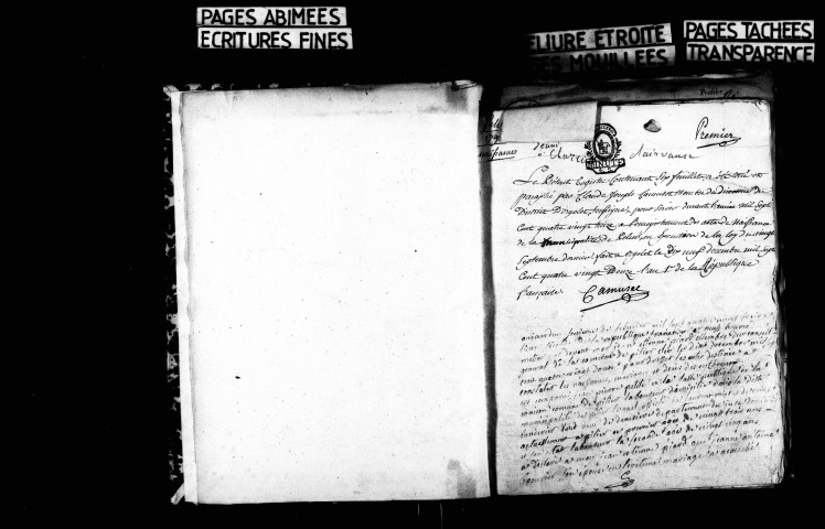 Naissances 1793-1822 ; mariages 1793-an VI, an VIII-1822 ; décès 1793-an VIII, an X-1816, 1818-1822 ; publications de mariage an XII-1806 ; 1808-1814, 1817, 1821-1822.