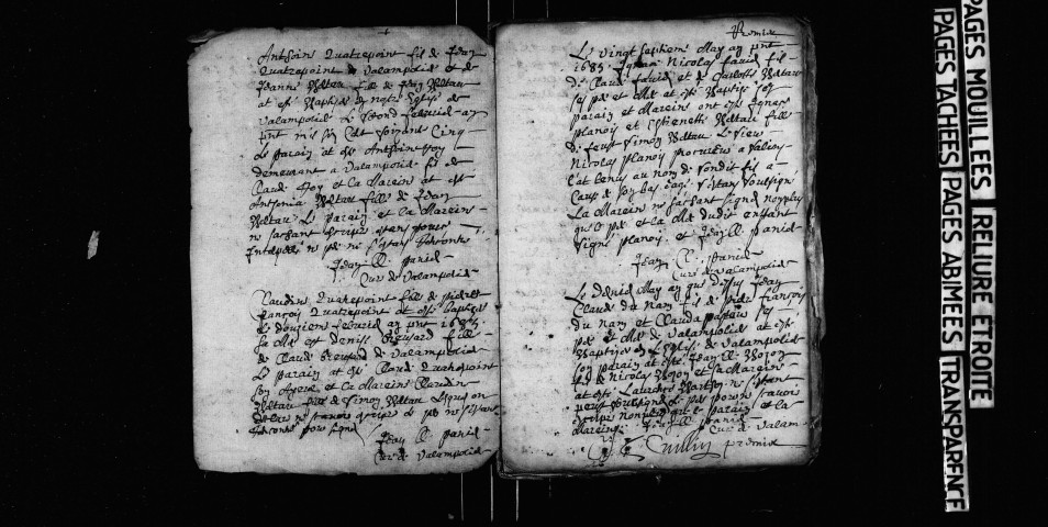 Baptêmes, mariages, sépultures 1685, 1687-1690, 1737-1752.