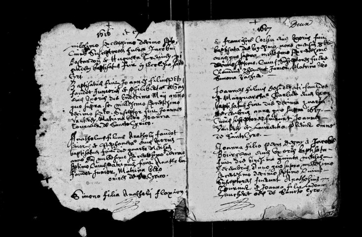 Série communale : baptêmes janvier 1616-mars 1636, mai 1646-novembre 1684 ; mariages juin 1624-février 1634, février 1647-février 1677.