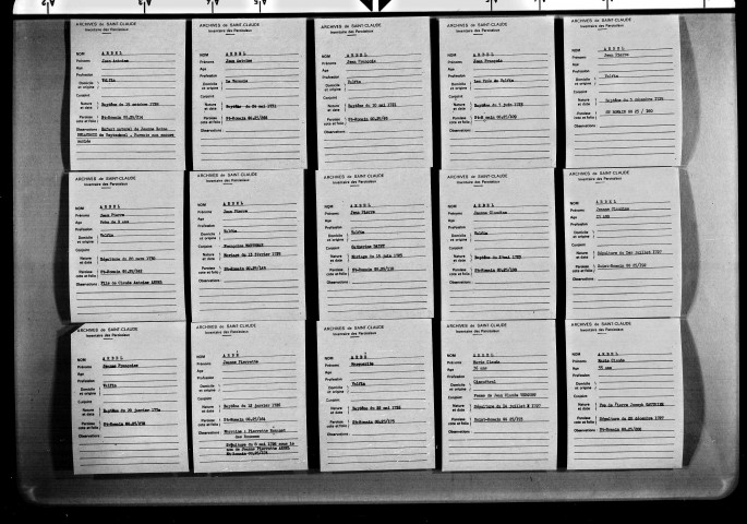 Table alphabétique des registres paroissiaux, A à Ja.