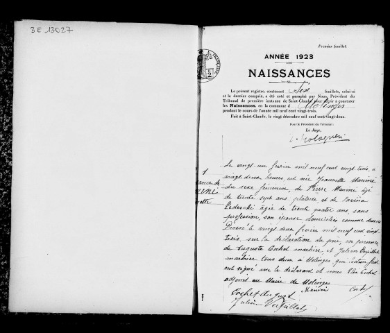 Naissances, mariages, décès, 1923-1932, publications de mariage, 1923-1927.