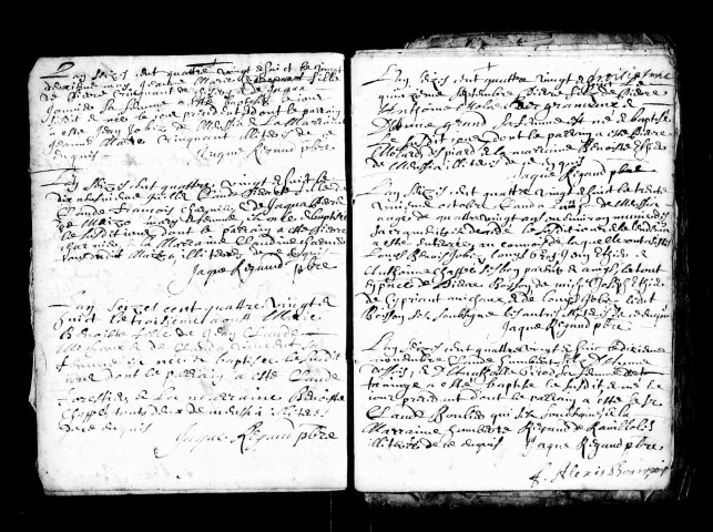 Série communale : baptêmes, mariages, sépultures, 1688-1689, 1702-1709.