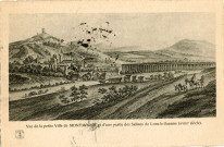 Montmorot (Jura). Une vue de la petite ville de Montmorot et d'une partie des salines de Lons-le-Saunier (XVIIIème siècle). Nancy, Ph. et Cie.