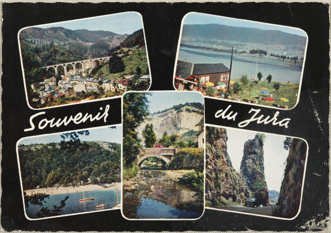 Souvenir du Jura - Morez, vue générale et les viaducs - Les Rousses, Le Lac - Lac de Chalain - Baume-les-Messieurs, Porte de Gibe - Arbois, Roches de Pierre Encize