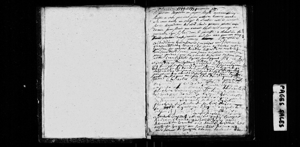 Série communale : baptêmes, mariages, sépultures janvier 1745-décembre 1754.
