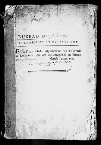 table des testaments et donations (1725 - 1760)