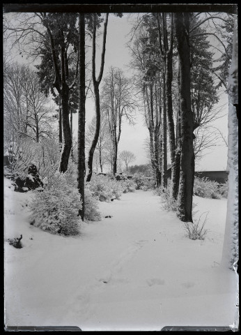 Grande allée du Parc Nazareth de Vers-en-Montagne sous la neige.