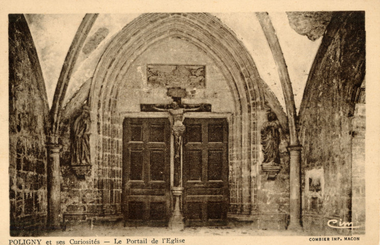 Poligny (Jura). Ses curiosités, le portail de l'église. Mâcon, imprimerie Combier.