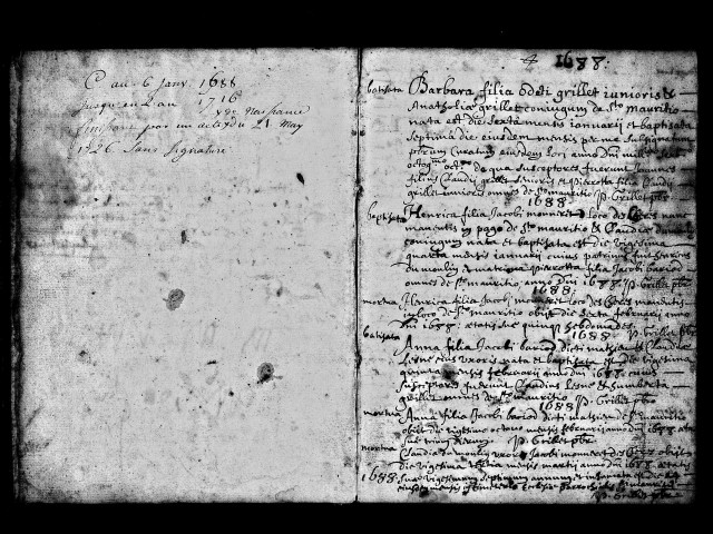 Baptêmes, mariages, sépultures 1688-21 mai 1726.