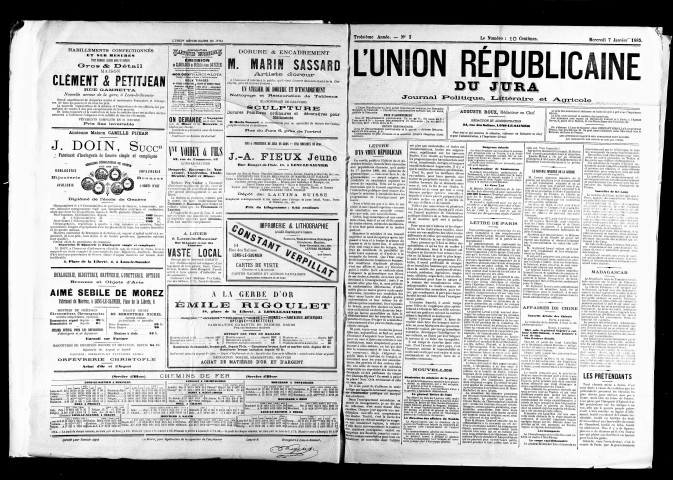 L'Union républicaine du Jura. 1885.