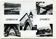 Lavancia-Epercy. Vue générale, vallée de la Bienne, intérieur de l'église, place de la Liberté, carte postale