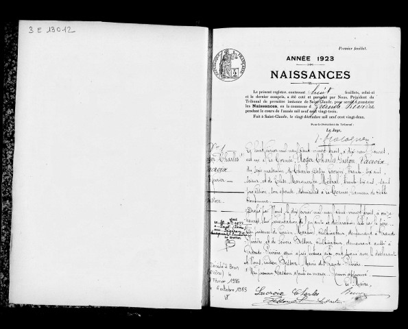 Naissances, mariages, décès, 1923-1932, publications de mariage, 1923-1927.