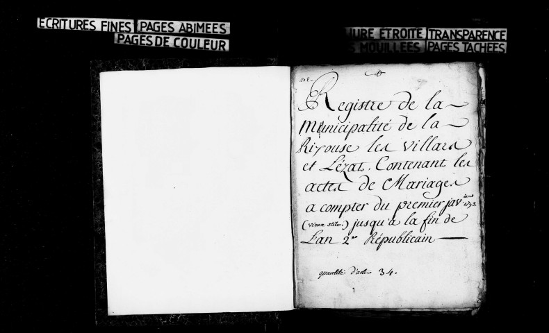 Mariages, décès 1793-1812. Divorces pour la période 1793-an VII et pour l'an IX.