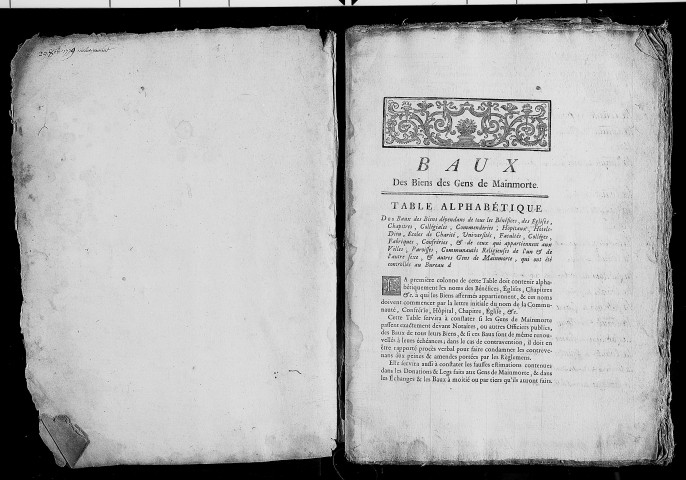 table des baux des biens des gens de mainmorte (1746 - 1784)