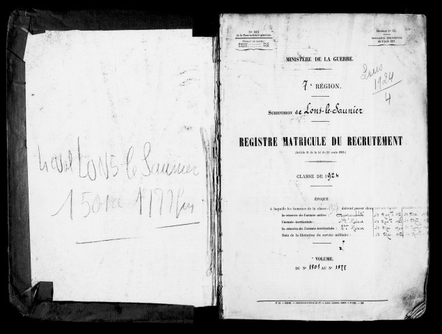 Quatrième volume, matricule 1501 à 1777.